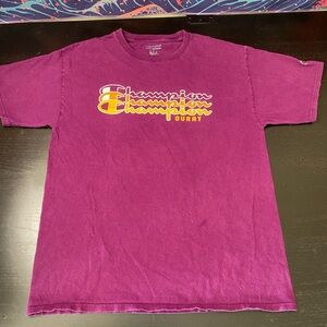 Champion Magenta Crewneck Tee with Blue & Orange Logo